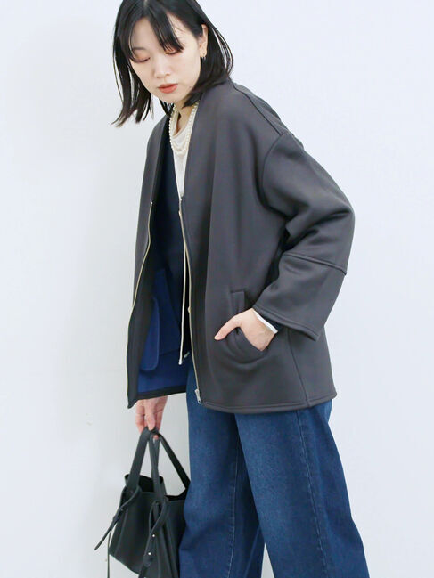 Samansa Mos2 blue「【マシンウォッシャブル】マルチスタイルボンディングブルゾン」|ブルゾン・スタジャン|