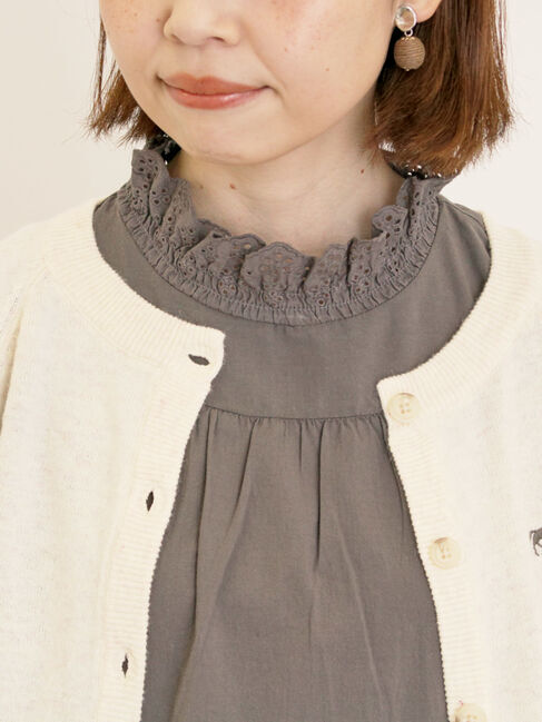 Samansa Mos2「刺繍入りパフスリーブカーディガン」|カーディガン|