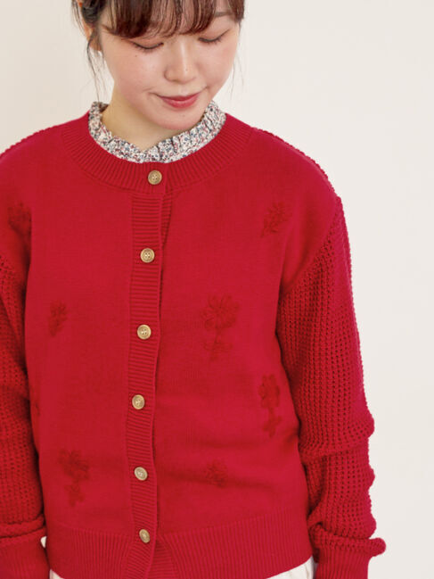 Samansa Mos2「◎刺繍カーディガン」|カーディガン|レッド