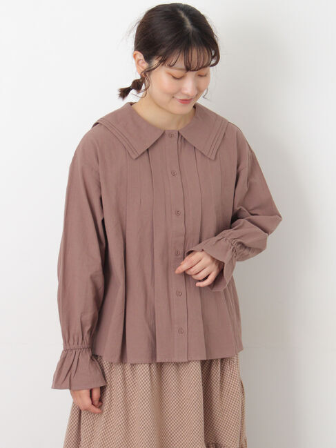 Samansa Mos2「ビッグ襟ピンタックブラウス」|シャツ・ブラウス|モカ