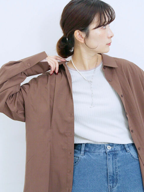 Samansa Mos2 blue「◎マットサテンタックシャツ」|シャツ・ブラウス|