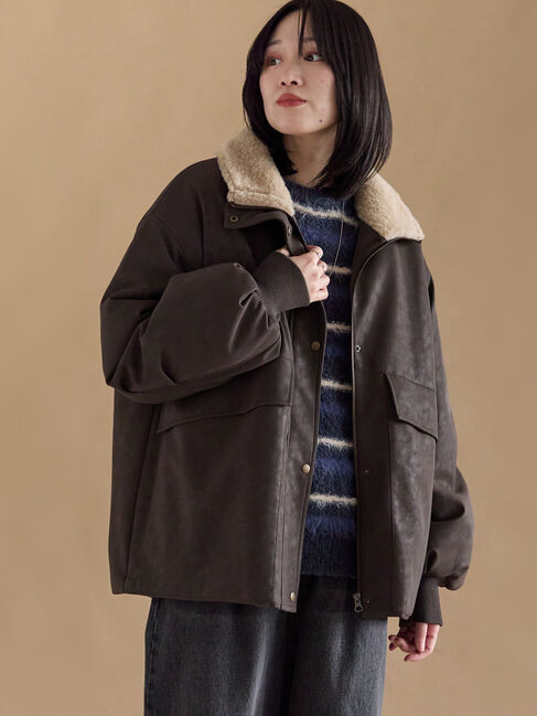 sm2rhythm「レザーライクミリタリージャケット」|その他|ブラウン