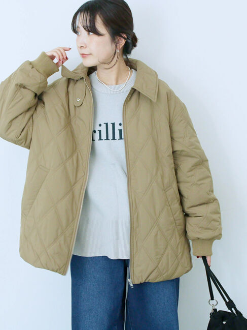 Samansa Mos2 blue「バルーンキルトジャケット」|その他|カーキ