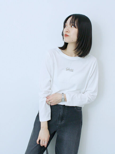 Samansa Mos2 blue「ワンポイント刺繍プルオーバー」|Tシャツ・カットソー|