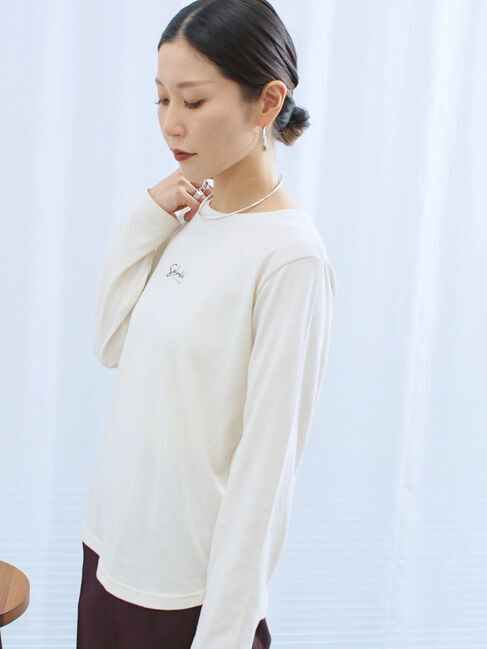 Samansa Mos2 blue「ワンポイント刺繍プルオーバー」|Tシャツ・カットソー|