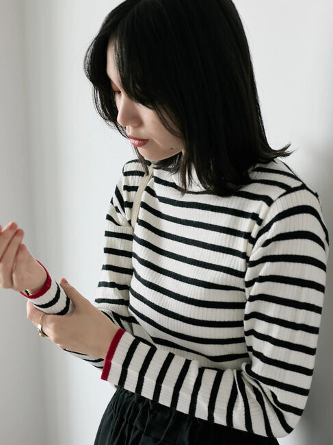 Samansa Mos2 blue「【Hug knit】リブハイネックプルオーバー」|ニット・セーター|