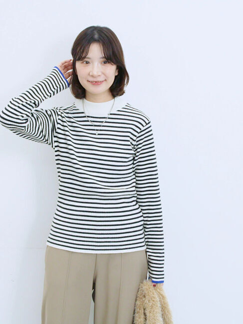 Samansa Mos2 blue「【Hug knit】リブハイネックプルオーバー」|ニット・セーター|