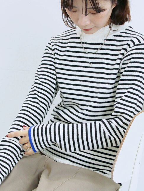 Samansa Mos2 blue「【Hug knit】リブハイネックプルオーバー」|ニット・セーター|