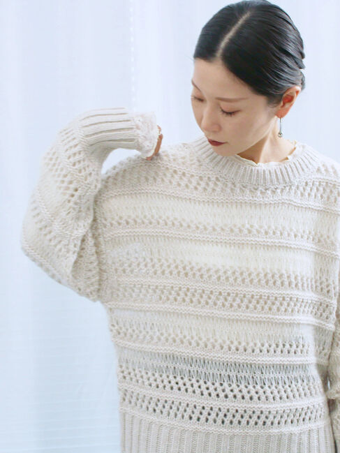 Samansa Mos2 blue「透かし柄ニットプルオーバー」|ニット・セーター|