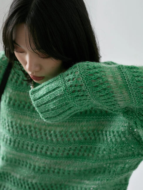 Samansa Mos2 blue「透かし柄ニットプルオーバー」|ニット・セーター|