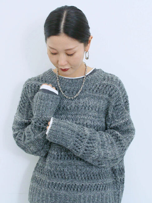 Samansa Mos2 blue「透かし柄ニットプルオーバー」|ニット・セーター|