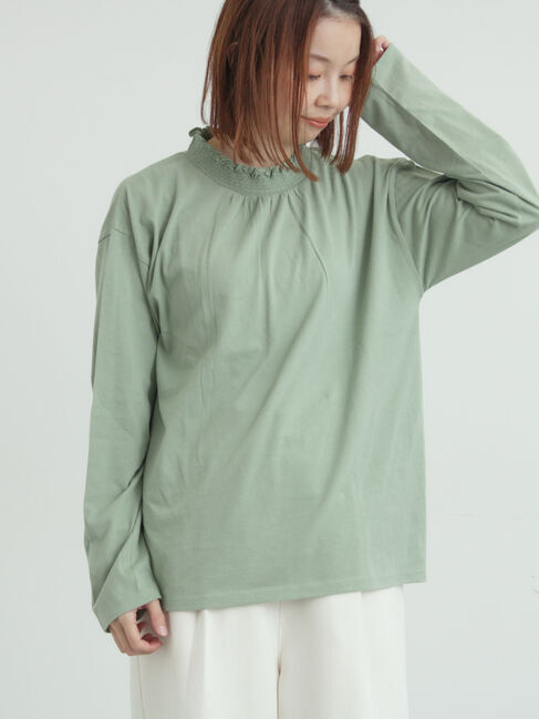 Samansa Mos2「【吸湿発熱】襟スモッキングカットソー」|Tシャツ・カットソー|ミント