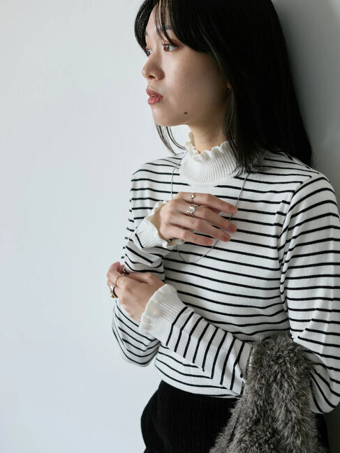 Samansa Mos2 blue「フリル衿ニットプルオーバー」|ニット・セーター|ホワイト