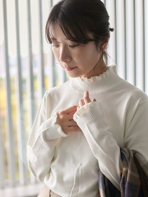 Samansa Mos2 blue「フリル衿ニットプルオーバー」|ニット・セーター|