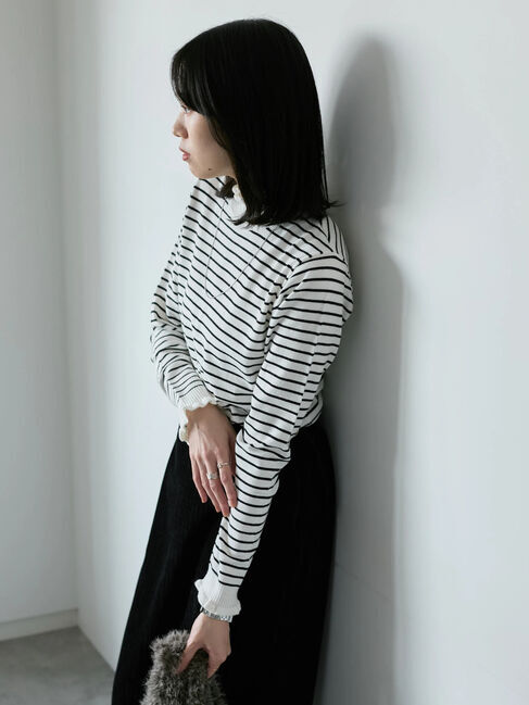 Samansa Mos2 blue「フリル衿ニットプルオーバー」|ニット・セーター|