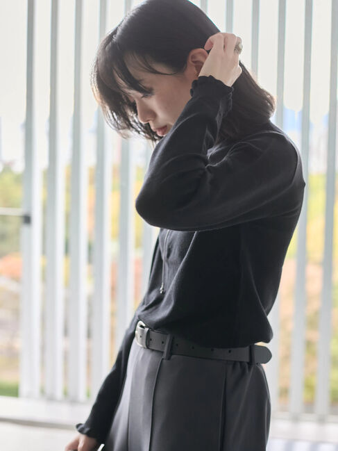 Samansa Mos2 blue「フリル衿ニットプルオーバー」|ニット・セーター|ブラック