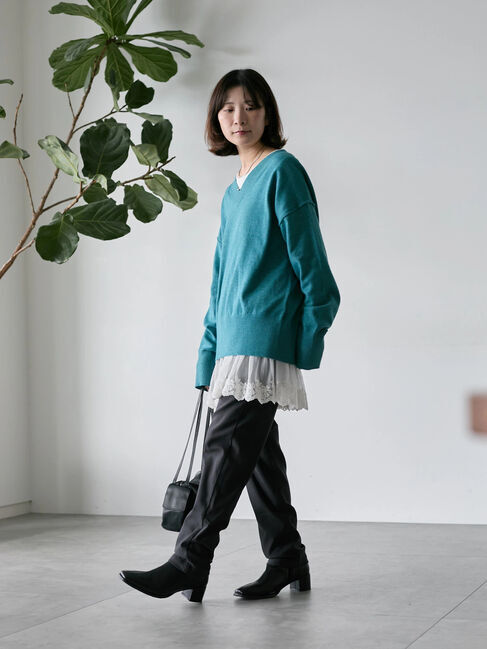 Samansa Mos2 blue「裏起毛ストレッチパンツ」|その他|