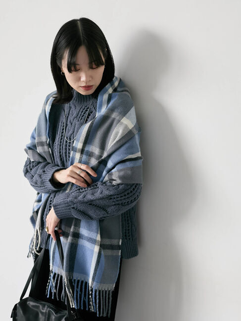 Samansa Mos2 blue「チェックマフラー」|その他|