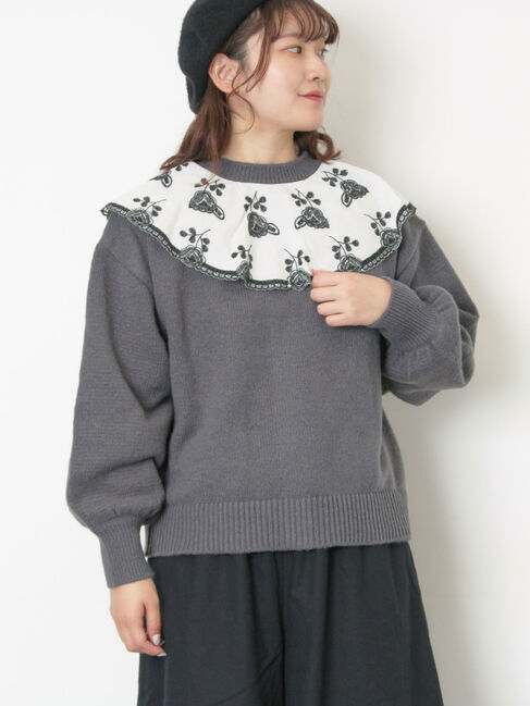 Samansa Mos2「レース貼り前後2WAYニット」|カーディガン|チャコールグレー