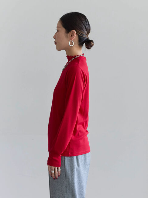 Samansa Mos2 blue「【吸湿発熱】リブフリル衿PO」|Tシャツ・カットソー|