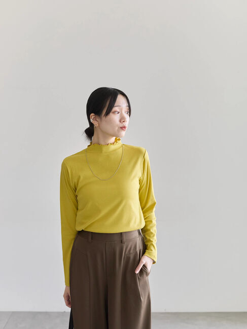 Samansa Mos2 blue「【吸湿発熱】リブフリル衿PO」|Tシャツ・カットソー|