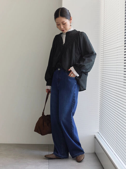 Samansa Mos2 blue「切替タックブラウス」|シャツ・ブラウス|