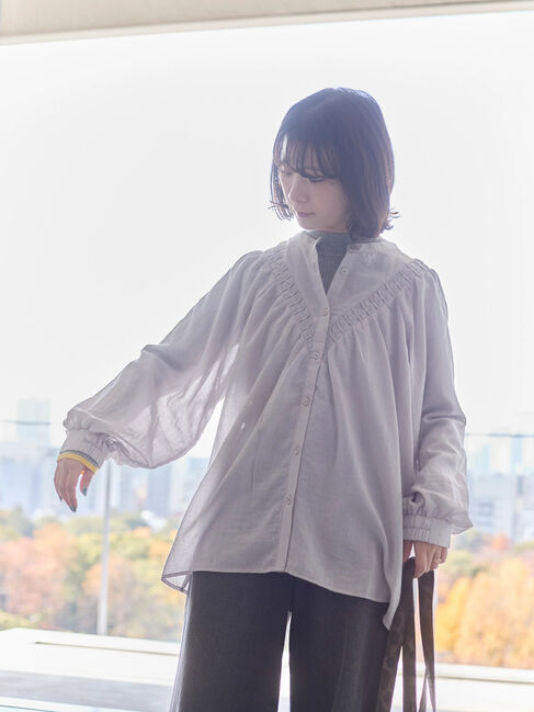 Samansa Mos2 blue「切替タックブラウス」|シャツ・ブラウス|