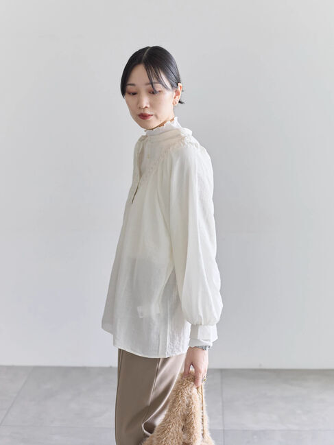 Samansa Mos2 blue「切替タックブラウス」|シャツ・ブラウス|