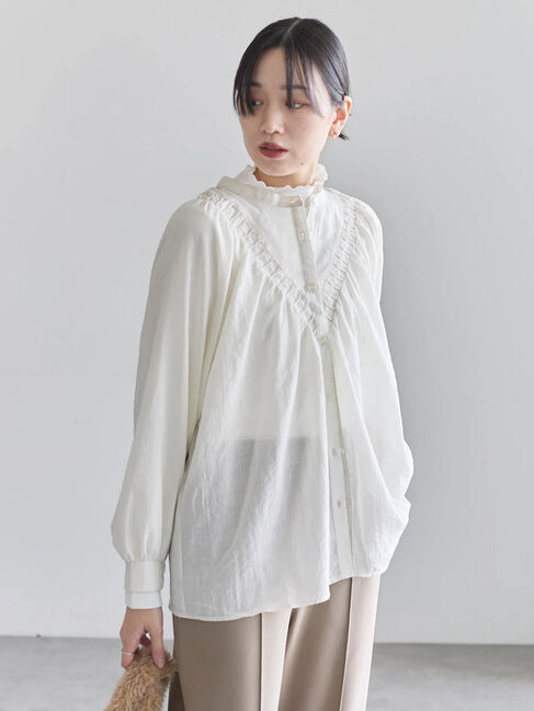 Samansa Mos2 blue「切替タックブラウス」|シャツ・ブラウス|