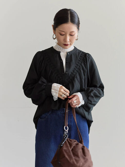 Samansa Mos2 blue「切替タックブラウス」|シャツ・ブラウス|