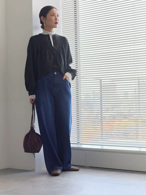 Samansa Mos2 blue「切替タックブラウス」|シャツ・ブラウス|