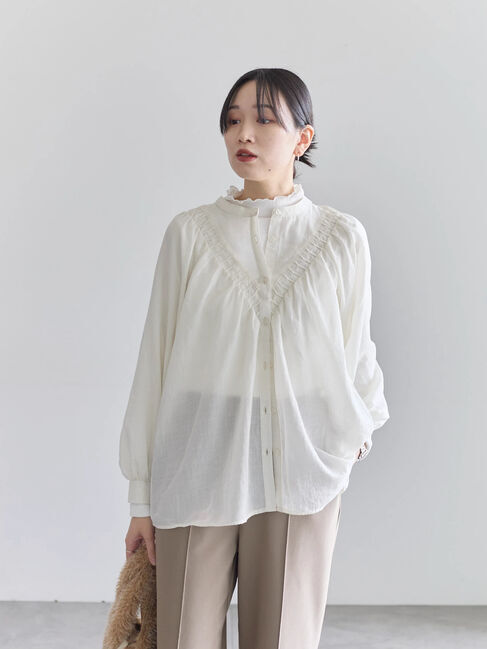 Samansa Mos2 blue「切替タックブラウス」|シャツ・ブラウス|