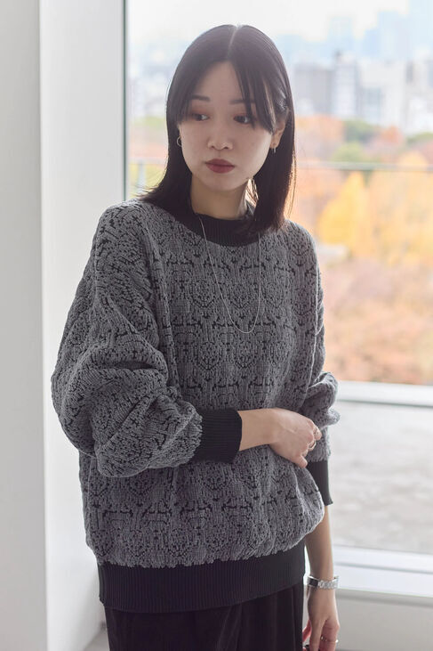 Samansa Mos2 blue「ジャカードモールニットプルオーバー」|ニット・セーター|