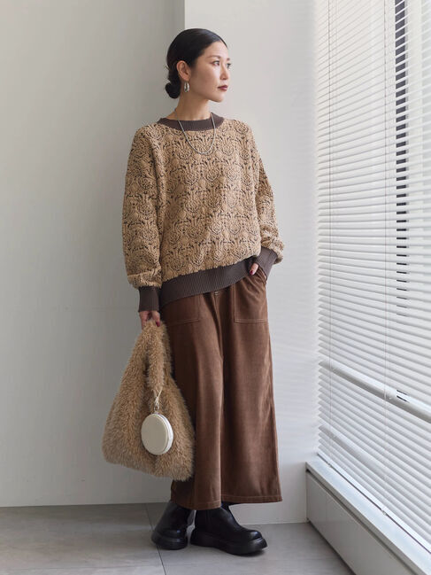 Samansa Mos2 blue「ジャカードモールニットプルオーバー」|ニット・セーター|