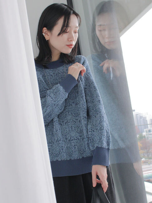 Samansa Mos2 blue「ジャカードモールニットプルオーバー」|ニット・セーター|