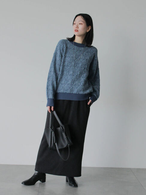 Samansa Mos2 blue「ジャカードモールニットプルオーバー」|ニット・セーター|