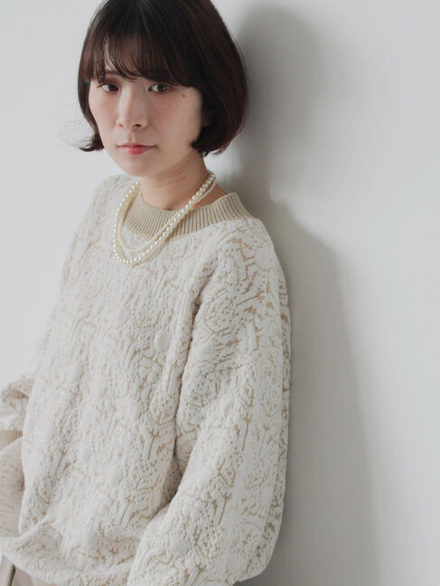 Samansa Mos2 blue「ジャカードモールニットプルオーバー」|ニット・セーター|