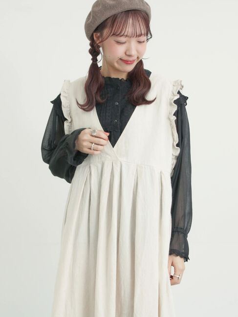 Samansa Mos2「【Cross&times;Linen】肩フリル前後2WAYジャンパースカート」|ワンピース|