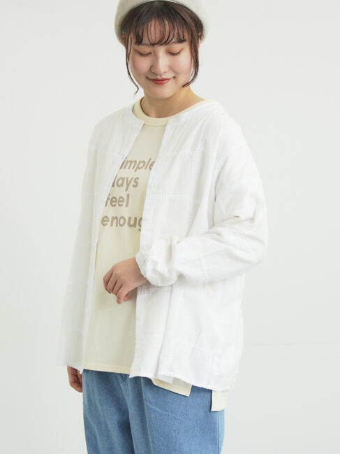 Samansa Mos2「スクエア刺繍バンドカラーブラウス」|シャツ・ブラウス|オフホワイト