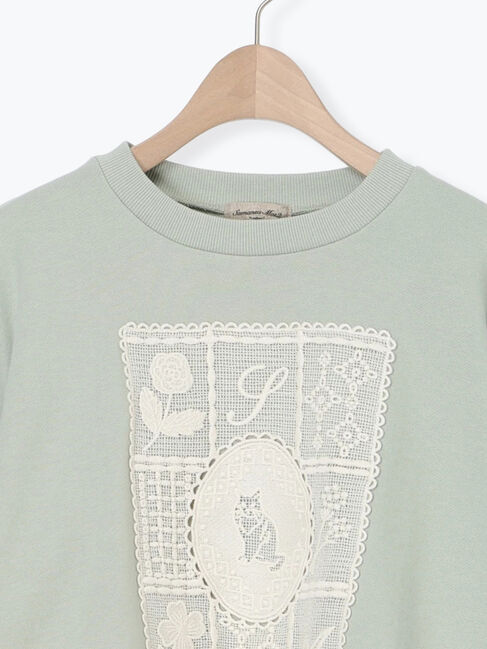 Samansa Mos2「裏毛CAT柄パーツレース付スウェット」|Tシャツ・カットソー|