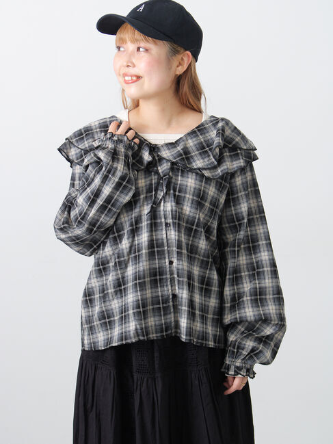 Samansa Mos2「フリル襟ブラウス」|シャツ・ブラウス|ブラック