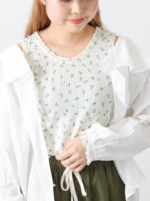 Samansa Mos2「花柄パターンメッシュレース付ノースリーブ」|Tシャツ・カットソー|