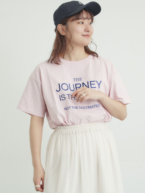 Samansa Mos2「ロゴ刺繍Tシャツ」|Tシャツ・カットソー|ピンク