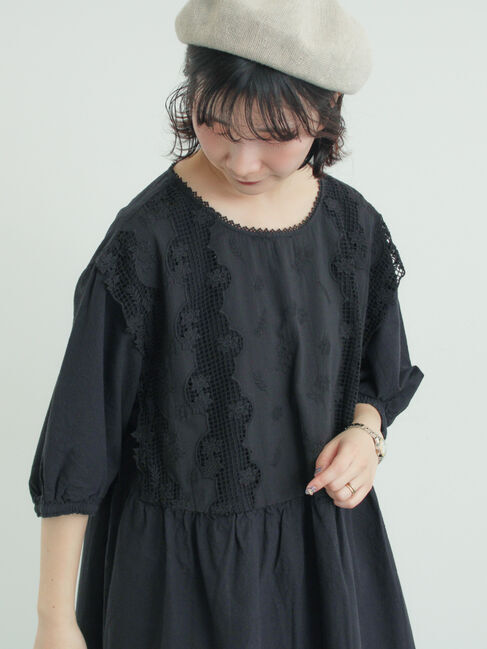 Samansa Mos2「胸元レース貼りワンピース」|ワンピース|