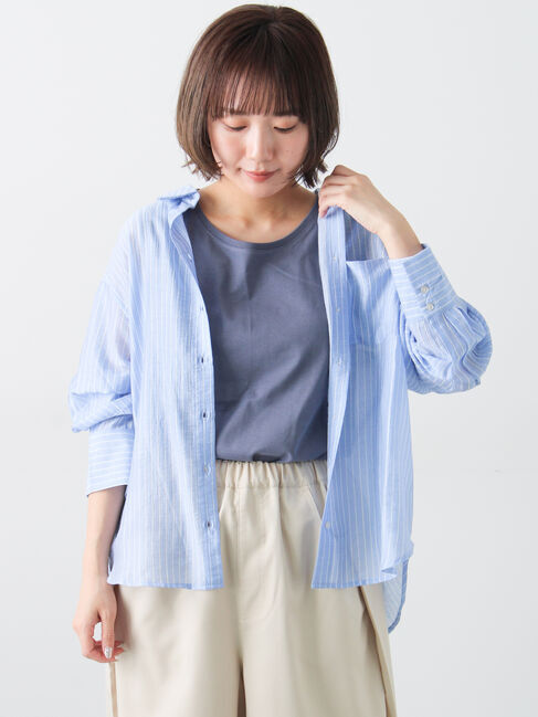 Samansa Mos2「柄アソートシアーシャツ」|シャツ・ブラウス|サックスブルー