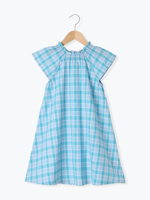 Samansa Mos2 Lagom「シャーリングネックチェックワンピース」|ワンピース|ブルー