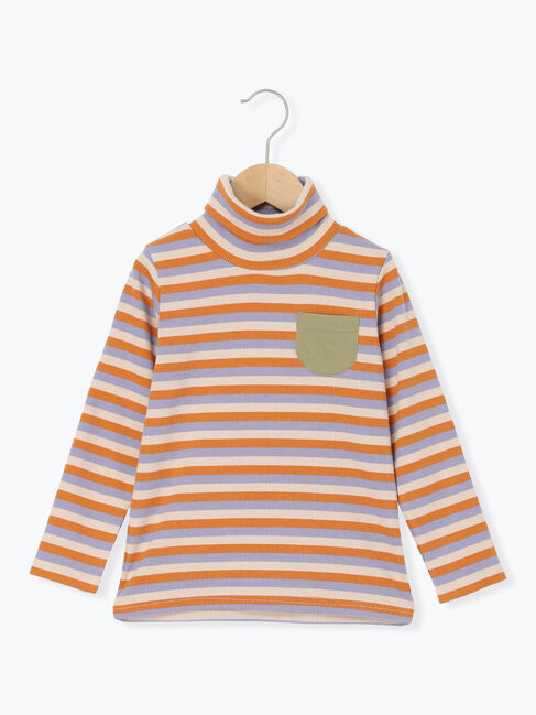 Samansa Mos2 Lagom「テレコボーダータートルネックカットソー」|Tシャツ・カットソー|オレンジ