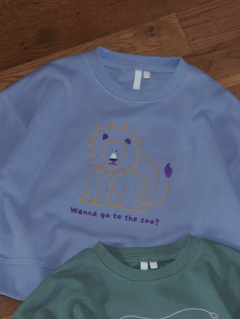 Samansa Mos2 Lagom「アニマルチェーン刺繍トレーナー」|Tシャツ・カットソー|ブルー