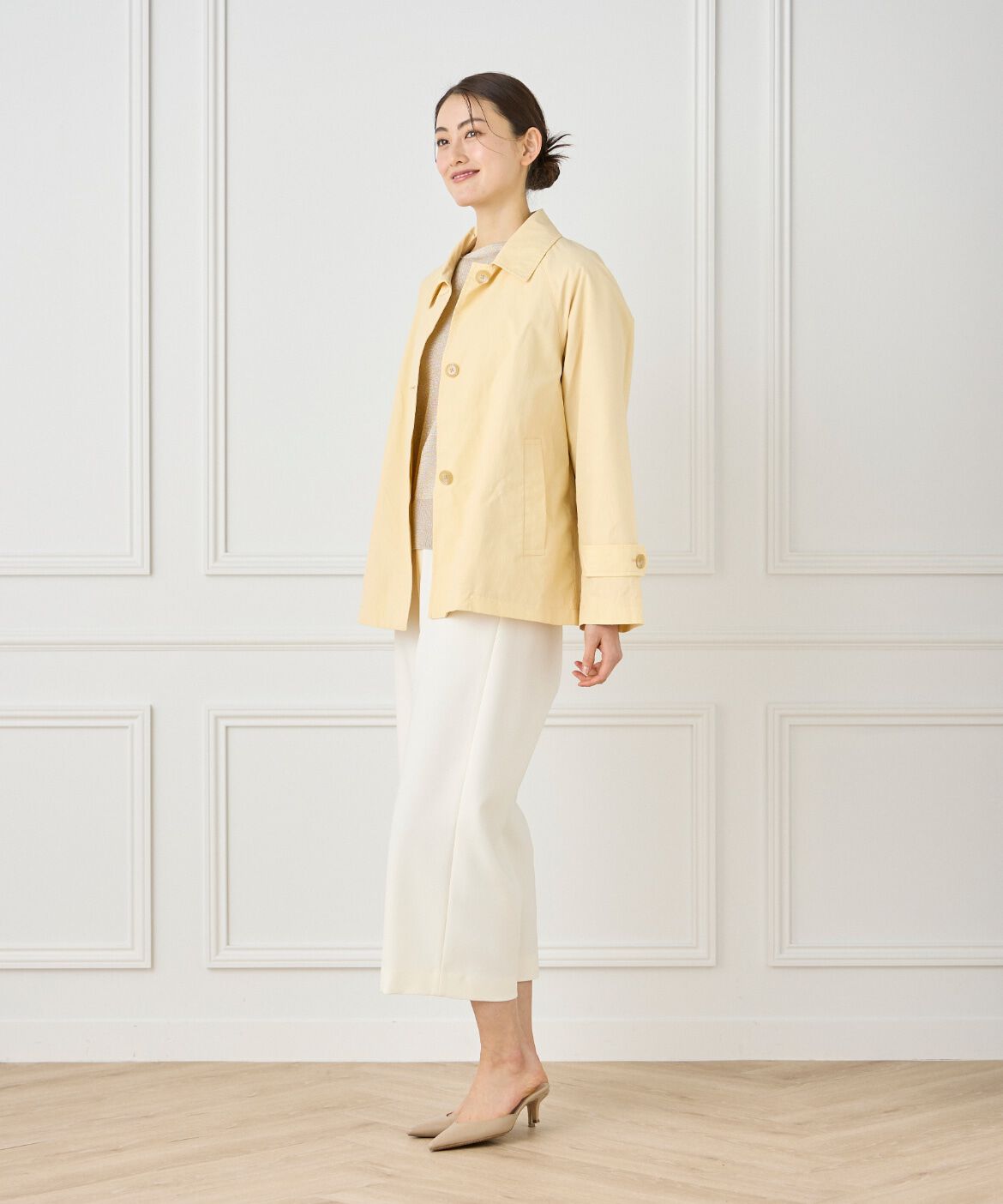 7-IDconcept.「ナイロンタッサーミドル丈ステンカラーコート　」|ピーコート|