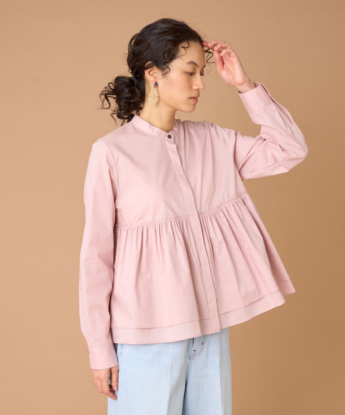 INED「《大きいサイズ》レイヤードブラウス」|シャツ・ブラウス|ピンク1